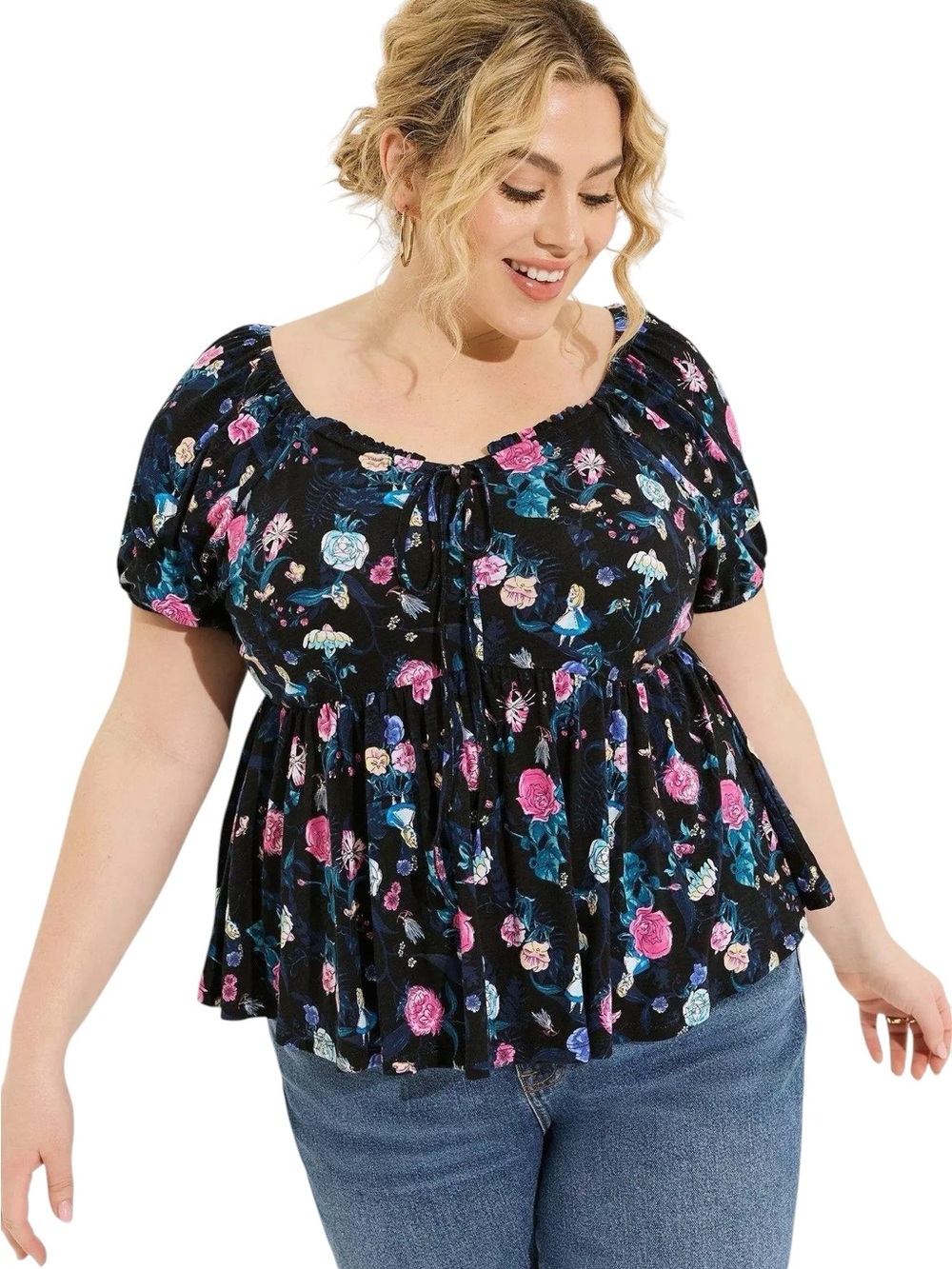 Torrid Alice In Wonderland Puff Sleeve Babydoll Top Disney Size 1X 14/16